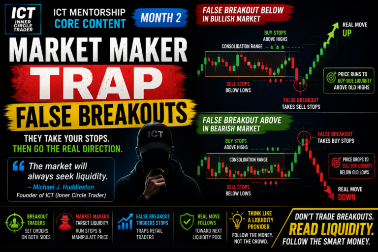 ICT Market Maker Trap False Breakouts: How Liquidity Traps Breakout Traders (Ep – 8)